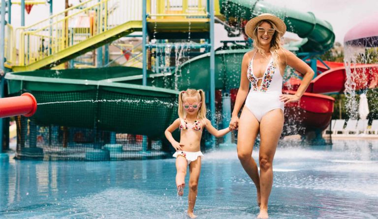 A mother and daughter playing at the Encore Water Park.