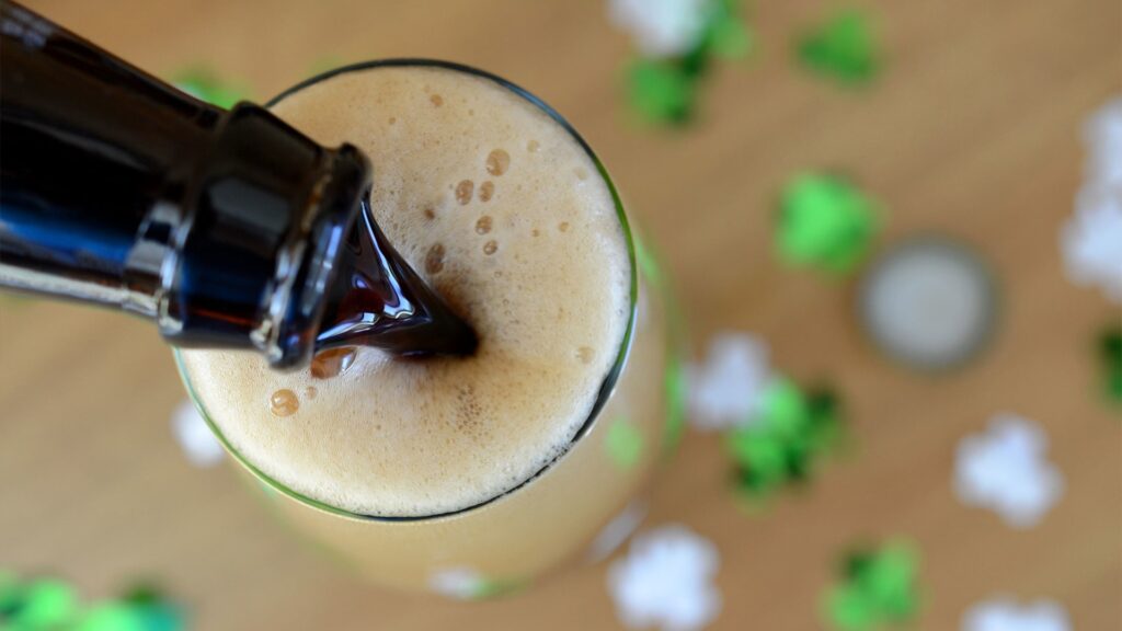 Pouring a drink on St. Patrick’s Day.