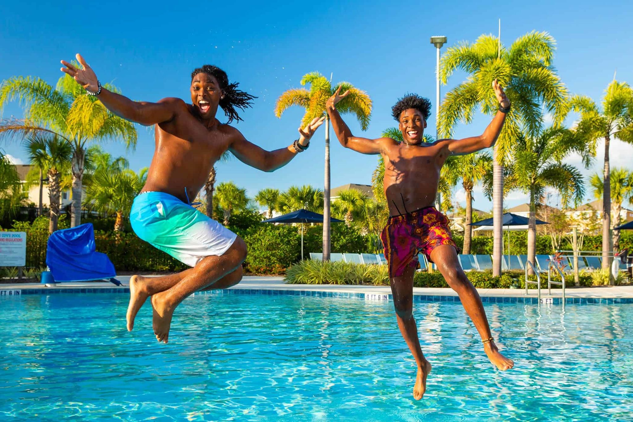 Jumping in to the pool at the Encore Resort Water Park.