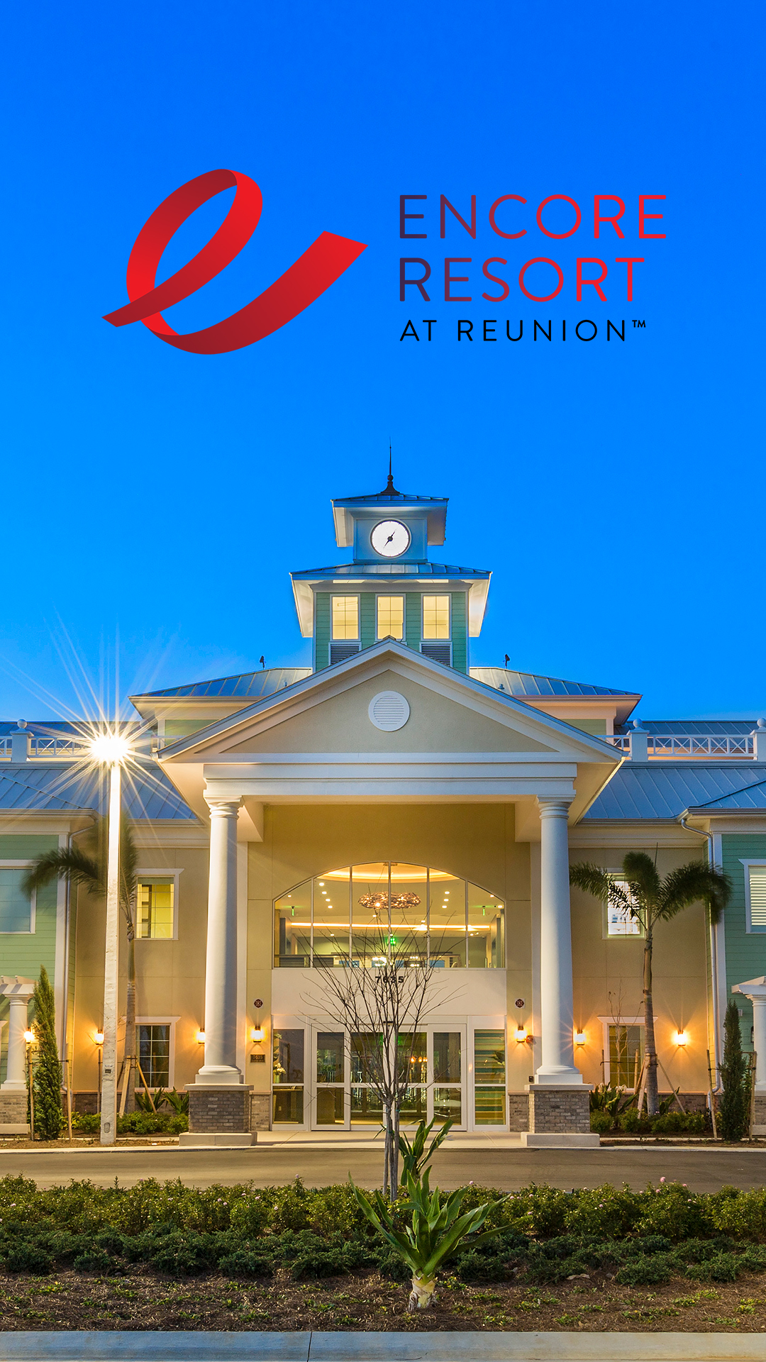 Mobile wallpaper featuring the Encore Resort Clubhouse at twilight.