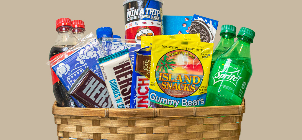 Movie Night Basket Basket of snacks and drinks for a movie night available for delivery to your Encore Resort curated resort residence.