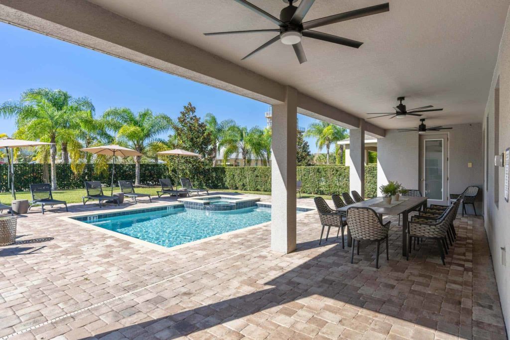 Private pool and covered lanai at Weathers’ Orlando vacation home.