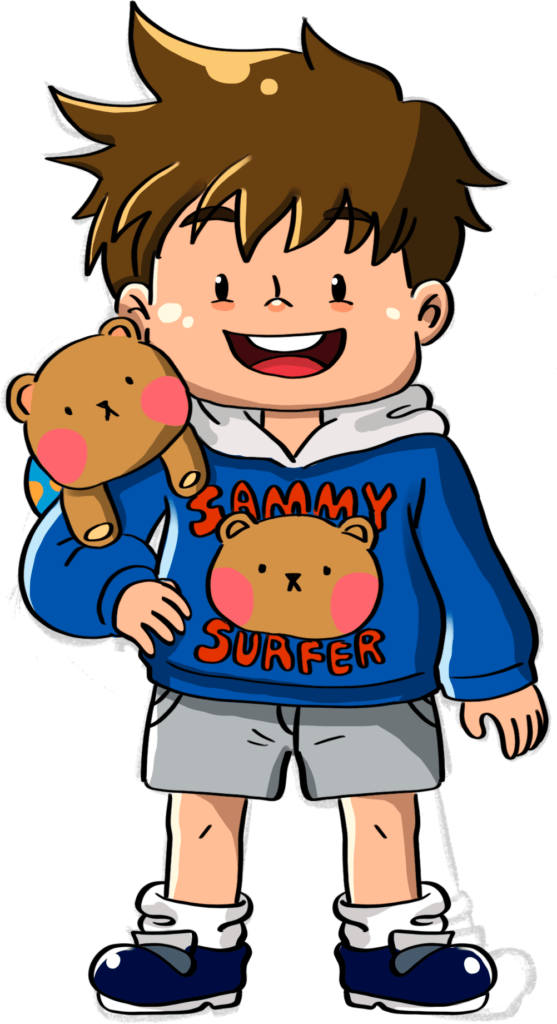 Max Luna with his teddy bear, Sammy