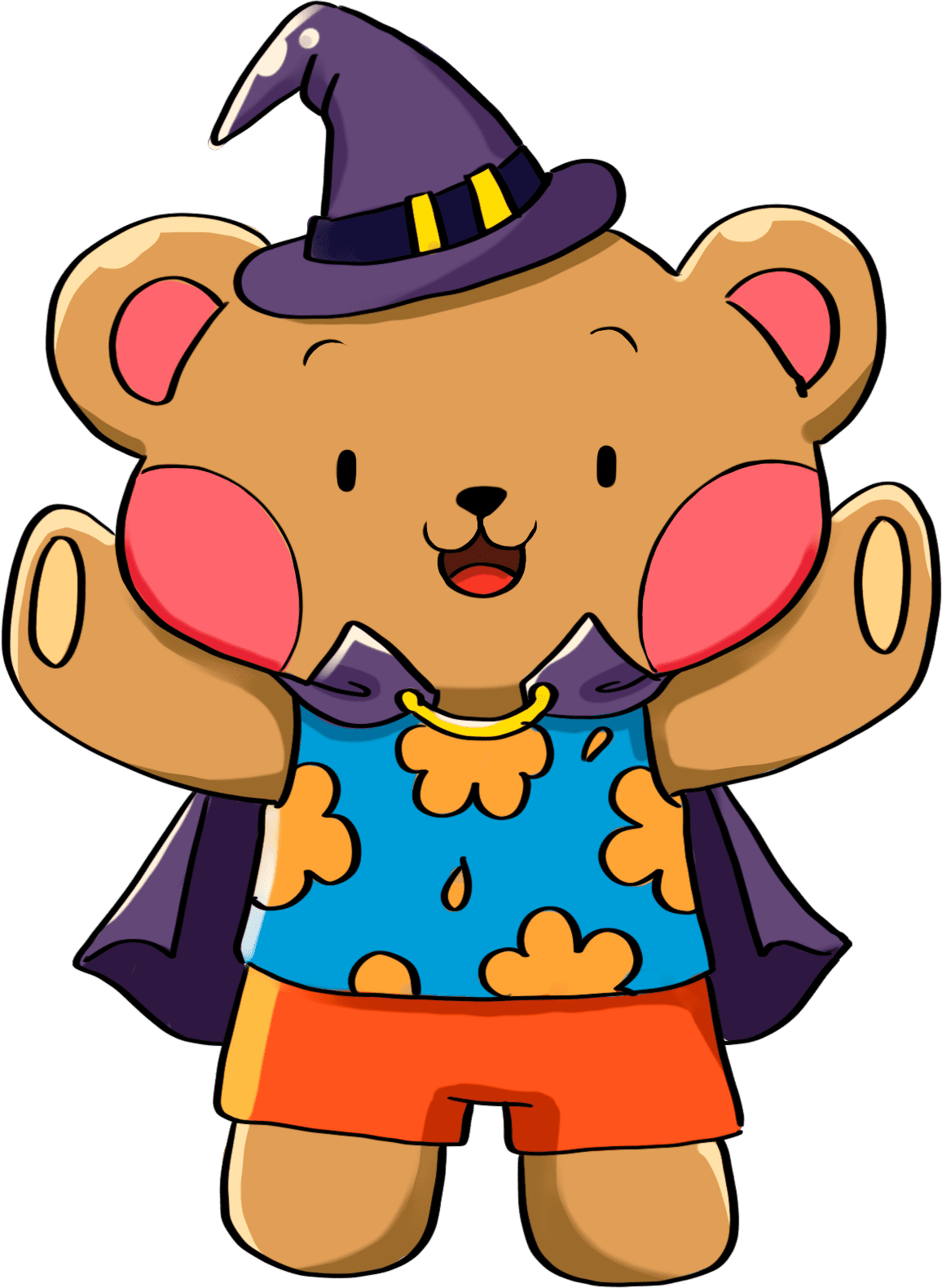 Sammy the Surfing bear dressed as a witch for Halloween