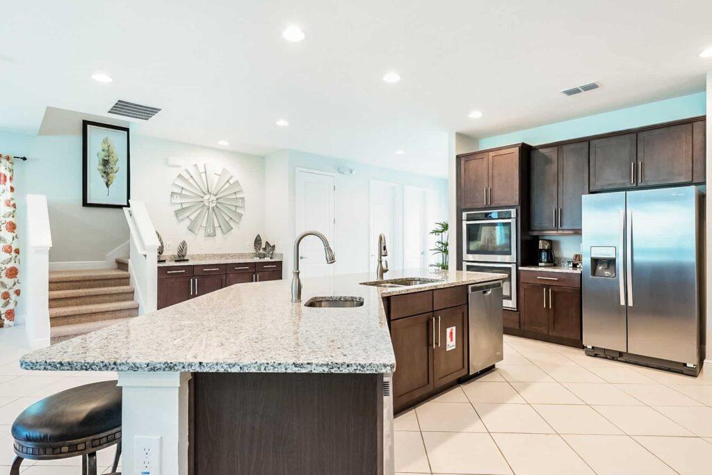 Large kitchen island with double sinks