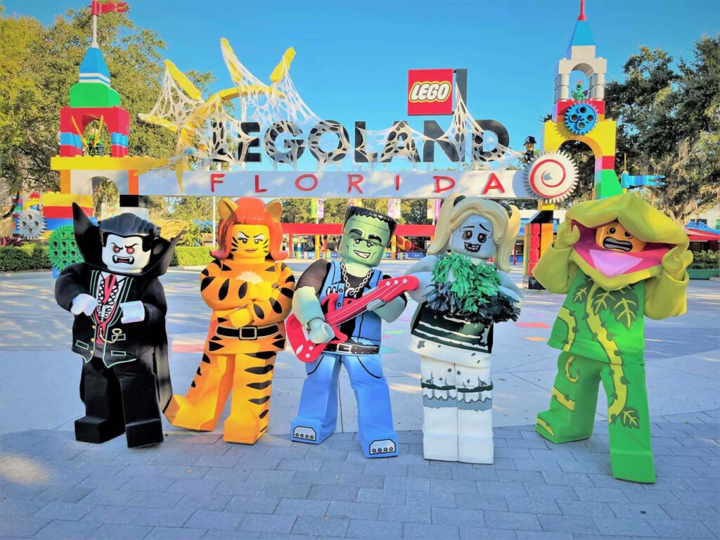 Lego Halloween characters at the Legoland Florida park entrance