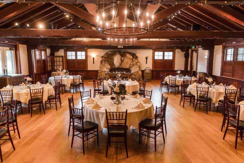 Historic, rustic style ballroom set up for a wedding reception - Dubsdread Ballroom